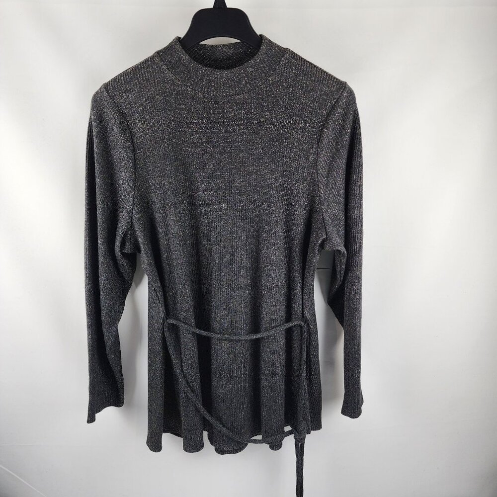 Lane Bryant Blouse Womens 18/20 Black Sparkles Knit Tie Waist Crewneck NWT